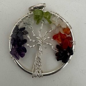7 Chakra Tree of Life pendant with multi-colored gemstones